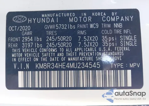 2021 Hyundai Palisade Sel z USA, uszkodzony, nr VIN KM8R34HE4MU234545